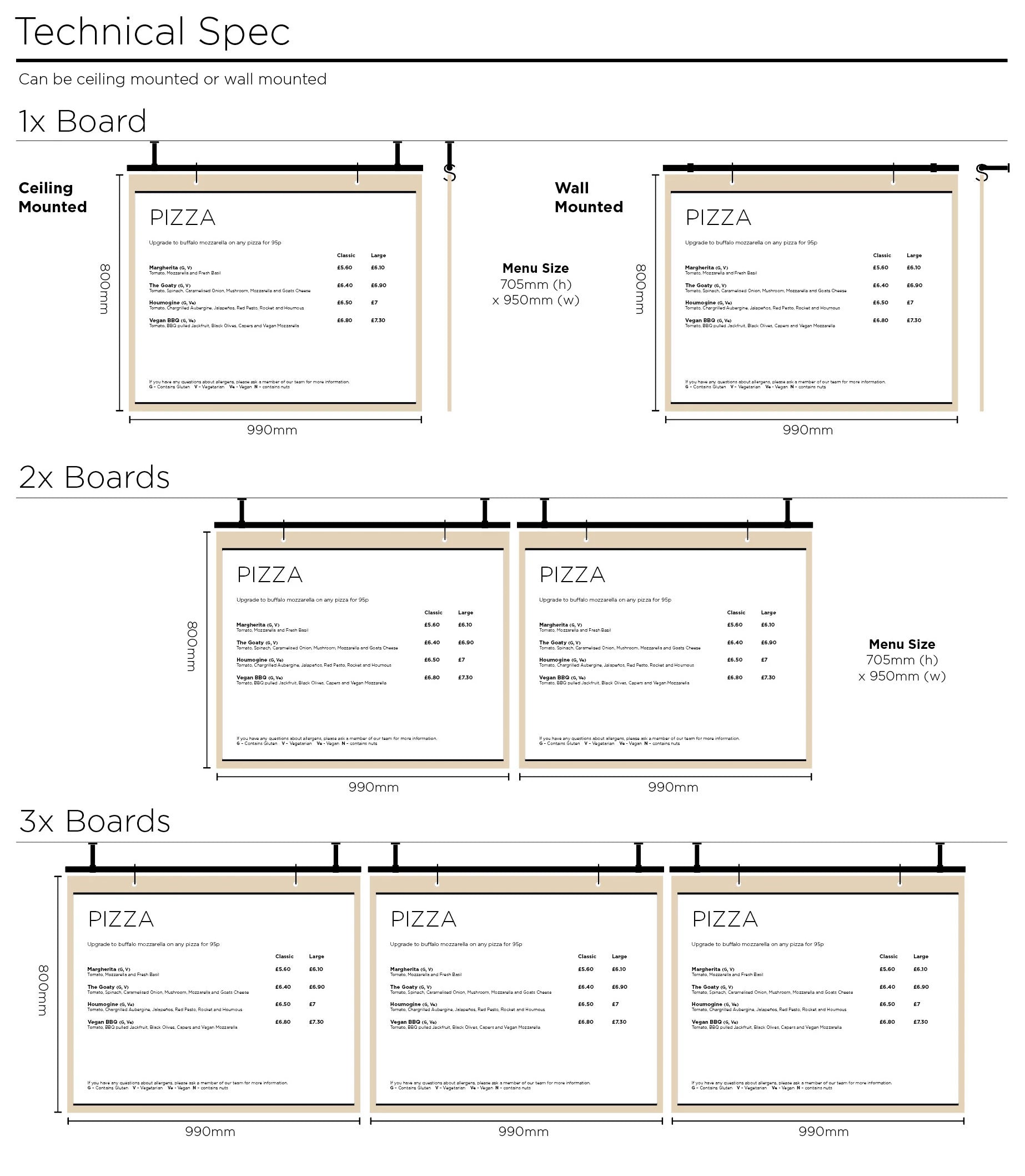 Technical Spec for Hanging Menu Boards