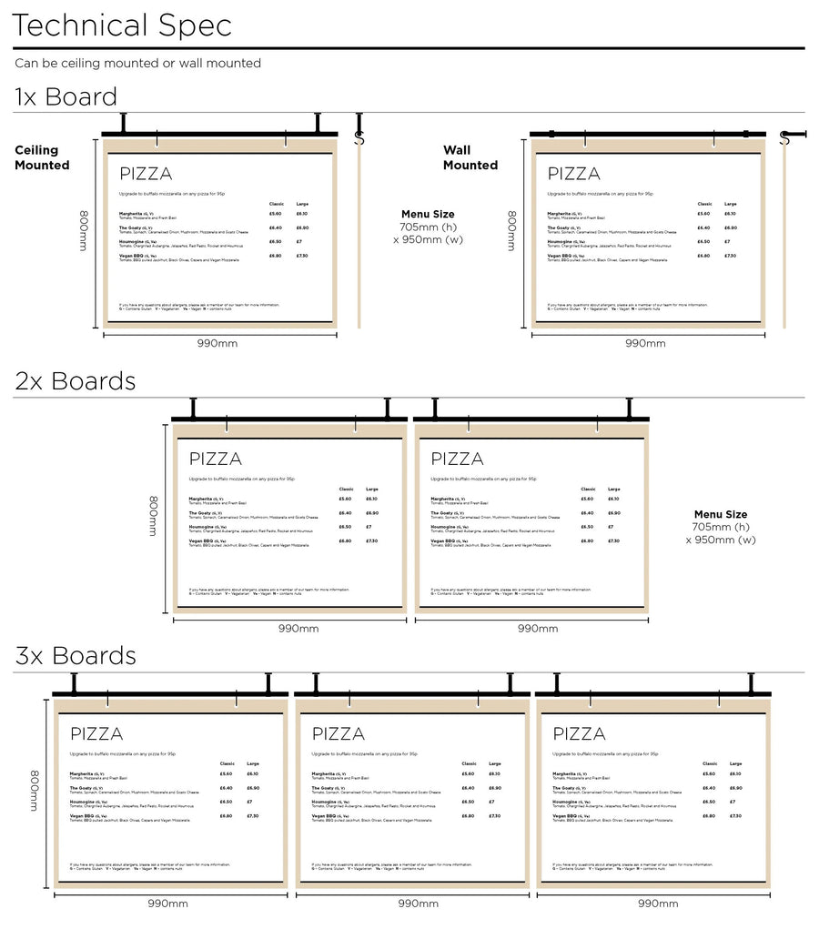 Technical Spec for Hanging Menu Boards