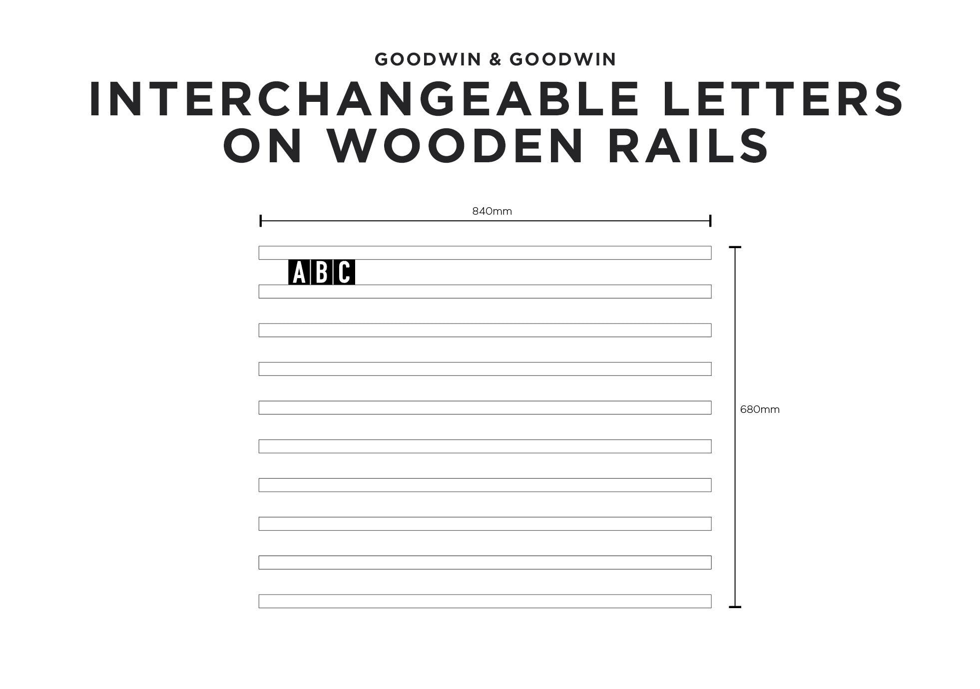 Interchangeable Letters on Wooden Rails (Black tiles)