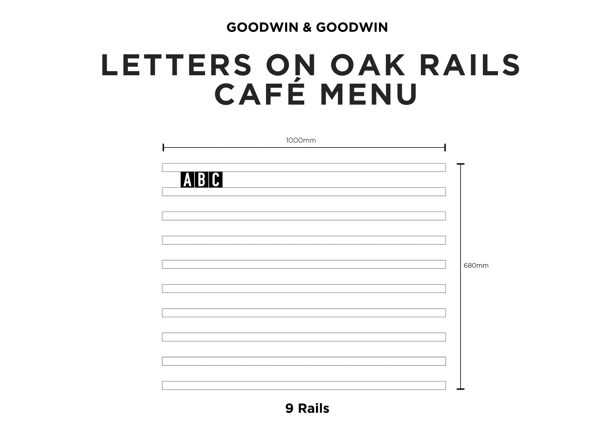 Interchangeable Letters on Wooden Rails (Black tiles)