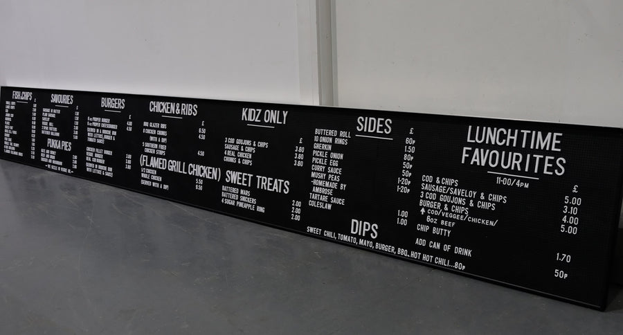 Long peg board menu sign
