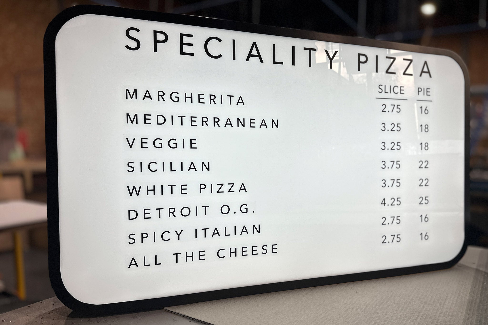 Rounded Corner Light Box Menu