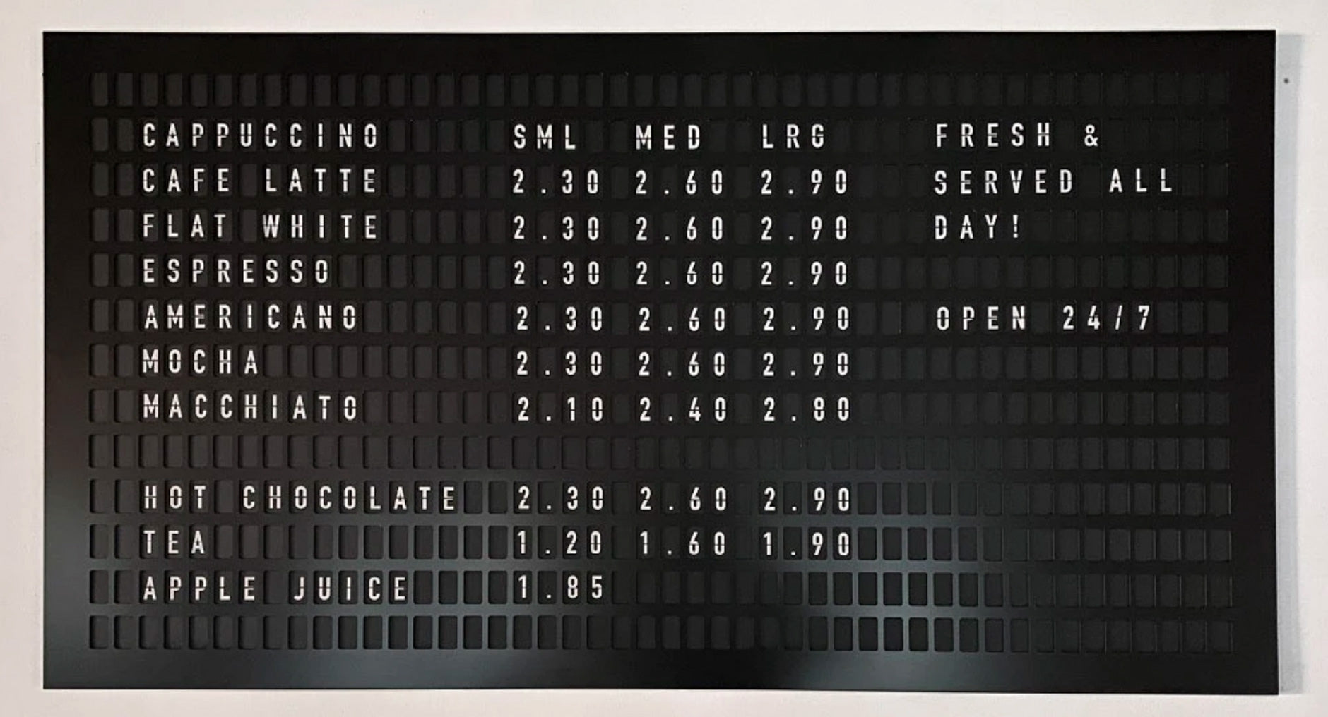 Departures Board Menu